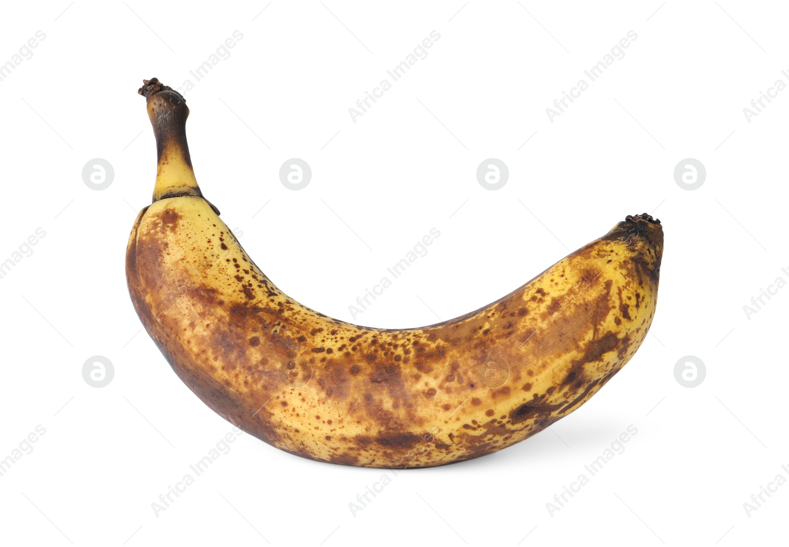 Photo of Overripe banana with dark spots isolated on white