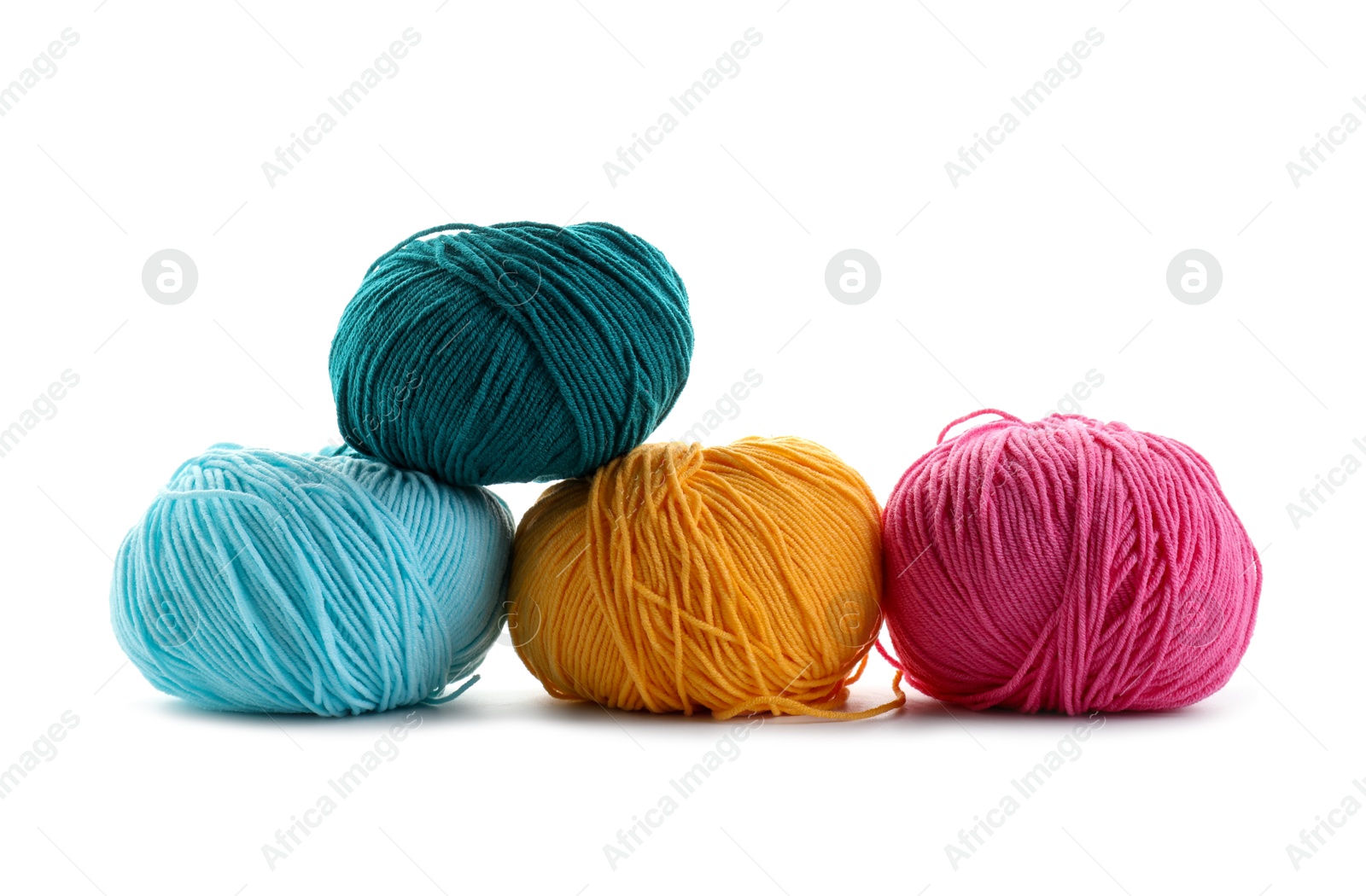 Photo of Many different colorful yarns isolated on white