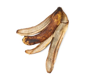 Banana peel with dark spots isolated on white, top view