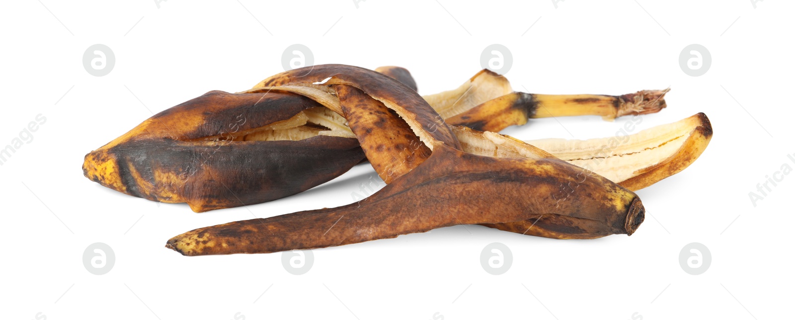 Photo of Banana peels with dark spots isolated on white