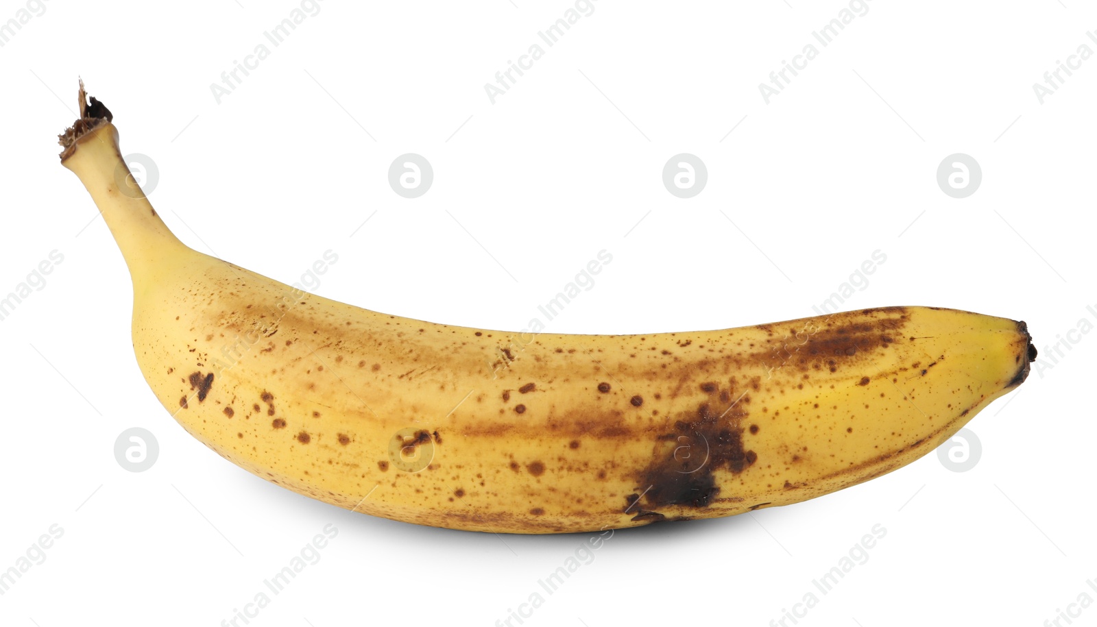 Photo of Ripe banana with dark spots isolated on white