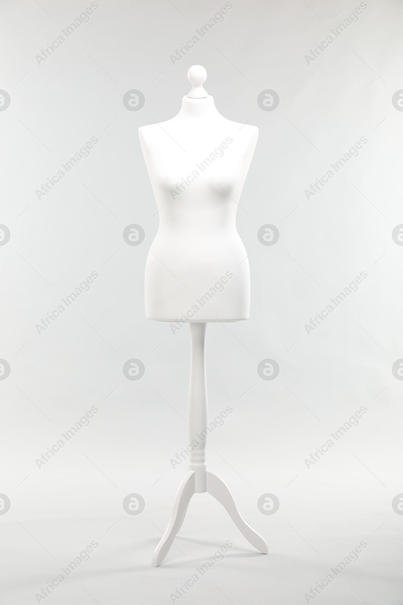 Photo of One female mannequin on stand against light background