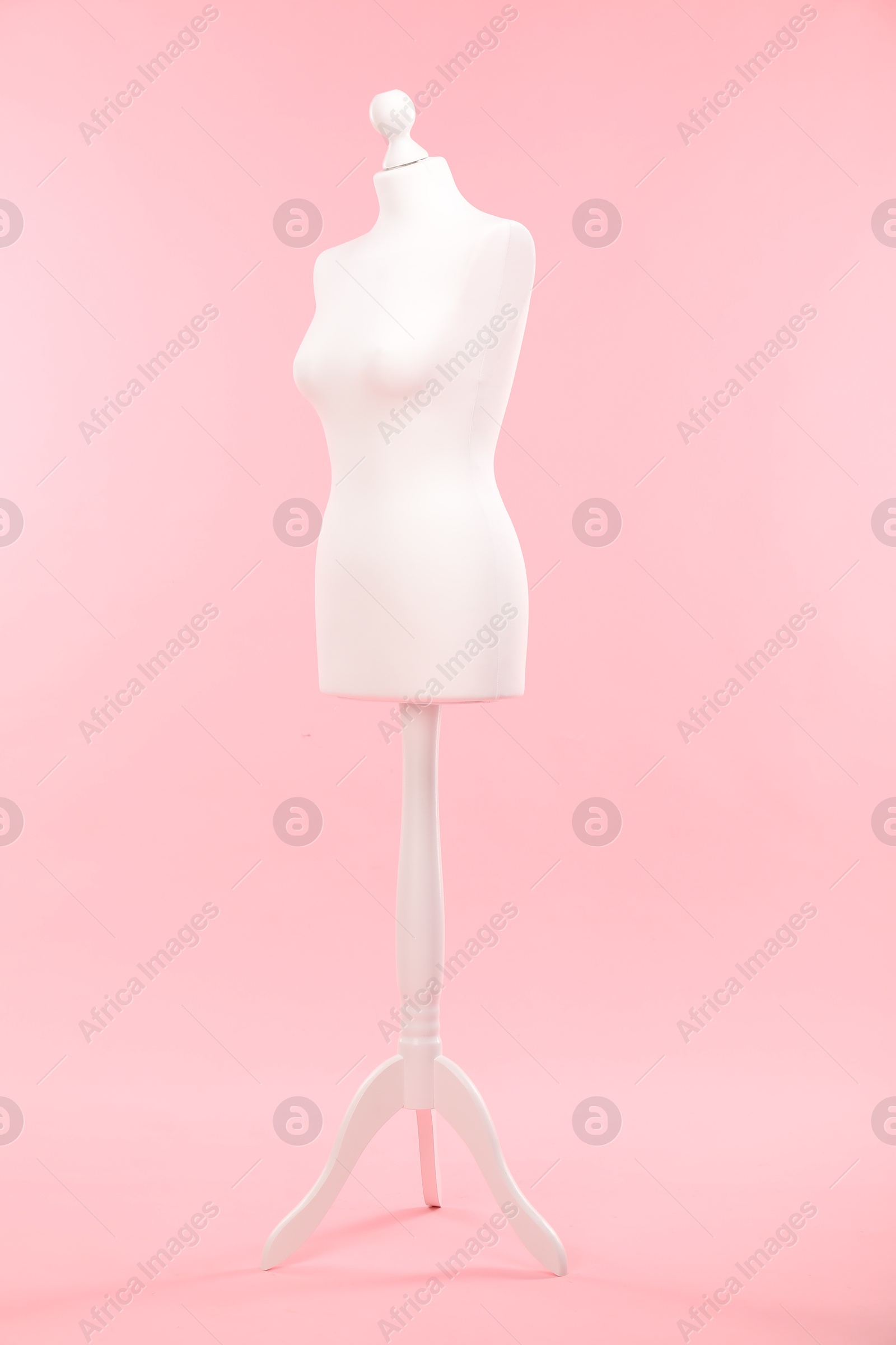 Photo of One female mannequin on stand against pink background