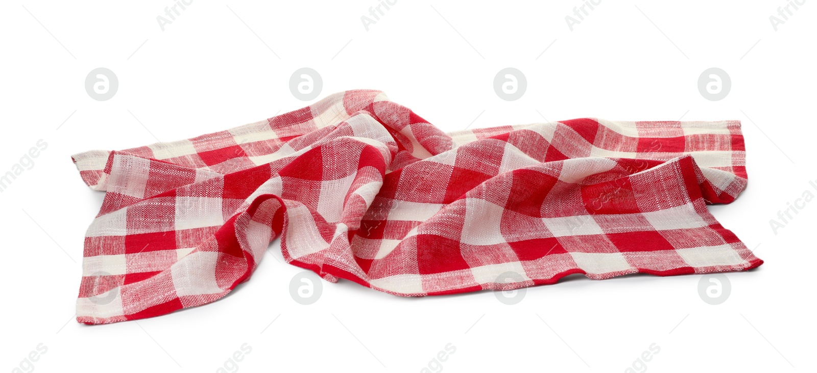 Photo of Crumpled tablecloth with checkered pattern isolated on white