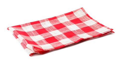 Photo of Folded tablecloth with checkered pattern isolated on white