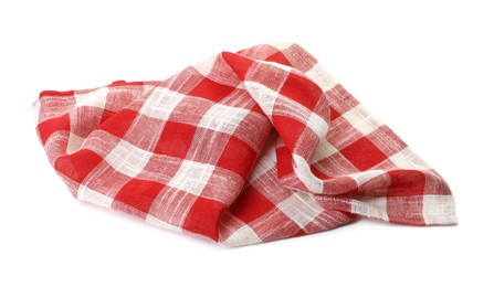 Photo of Crumpled tablecloth with checkered pattern isolated on white