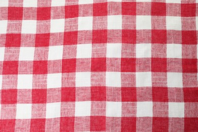 Photo of Tablecloth with checkered pattern as background, top view