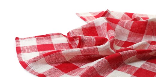 Photo of Crumpled tablecloth with checkered pattern isolated on white