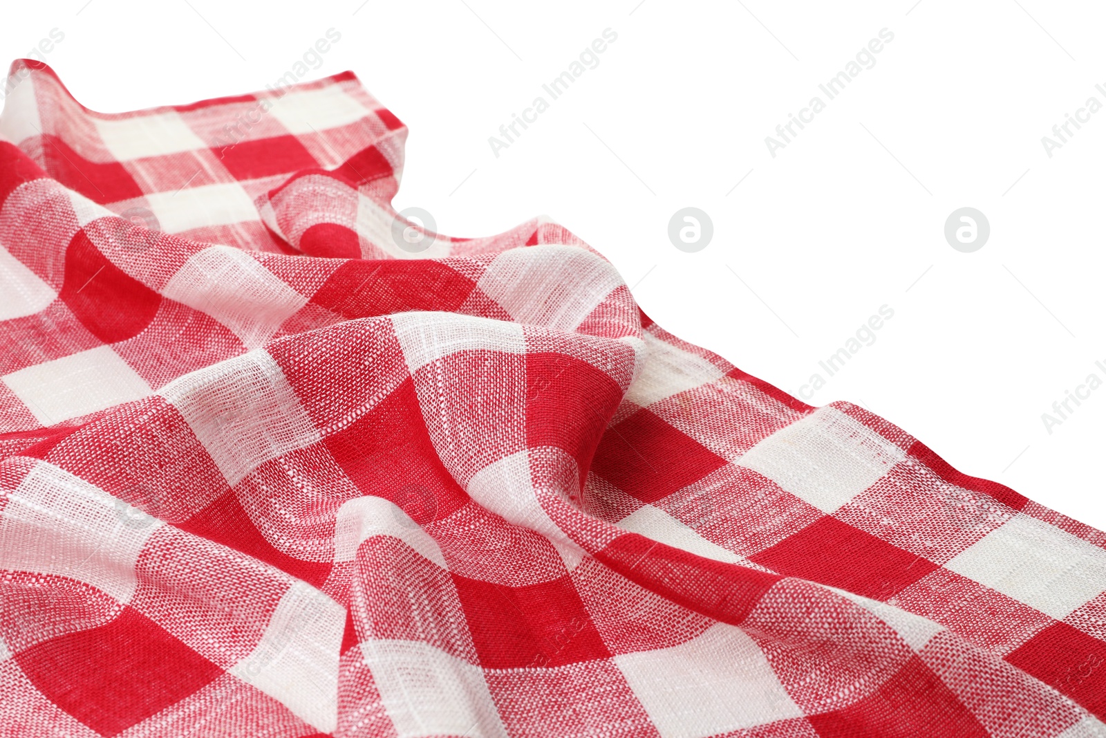 Photo of Crumpled tablecloth with checkered pattern isolated on white