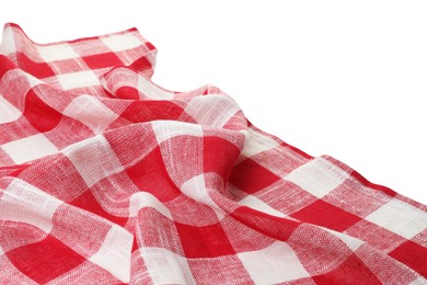 Photo of Crumpled tablecloth with checkered pattern isolated on white