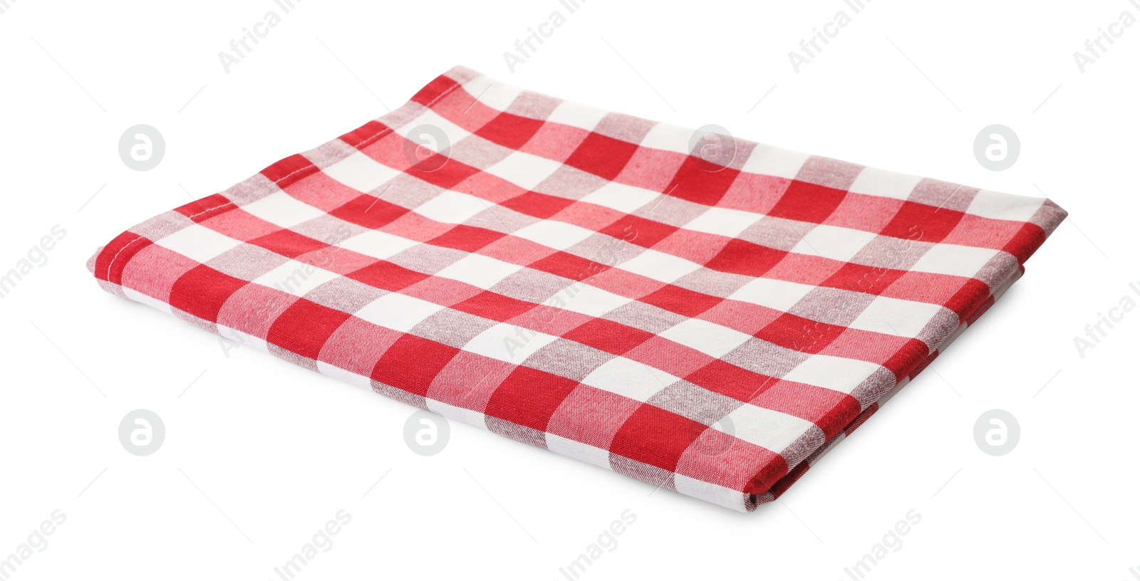 Photo of Folded tablecloth with checkered pattern isolated on white