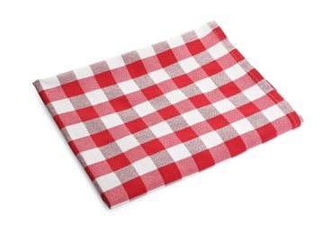 Photo of Folded tablecloth with checkered pattern isolated on white