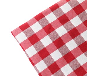 Photo of Folded tablecloth with checkered pattern isolated on white, top view