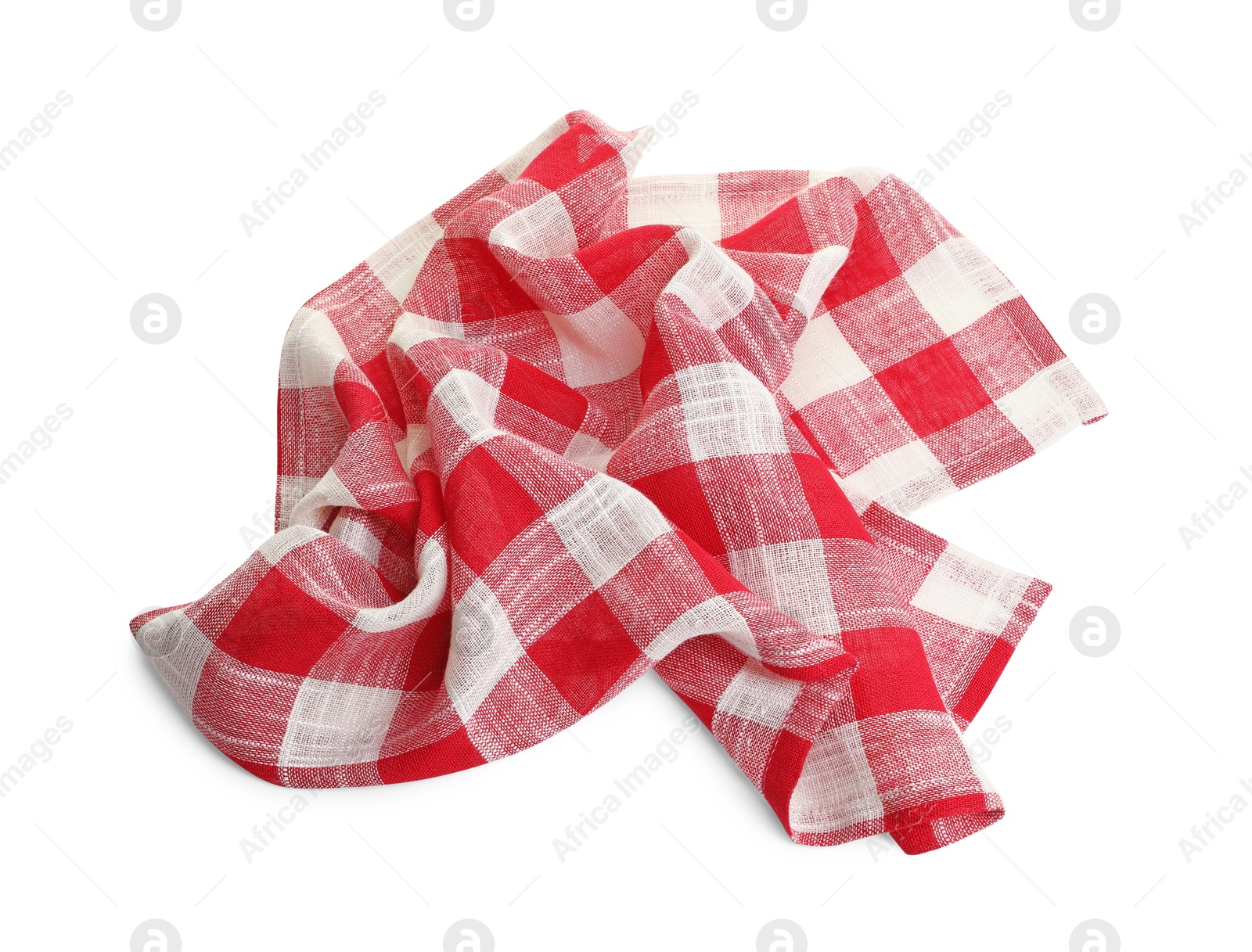 Photo of Crumpled tablecloth with checkered pattern isolated on white