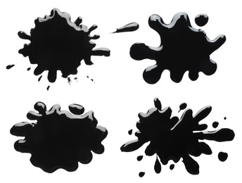 Image of Blots of black printer ink on white background, set. Top view