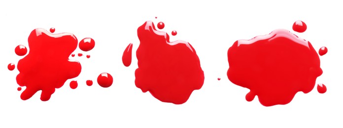 Image of Blots of color printer ink on white background, set. Top view