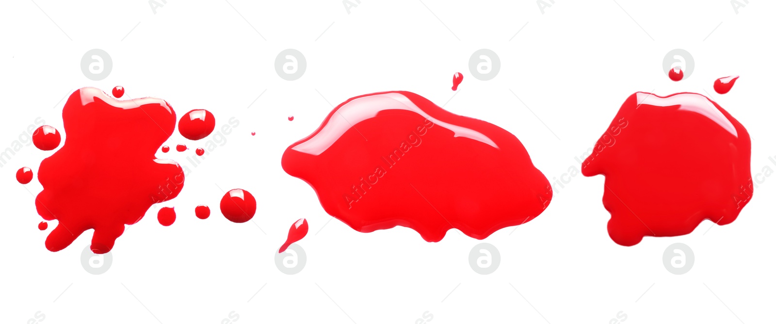 Image of Blots of color printer ink on white background, set. Top view