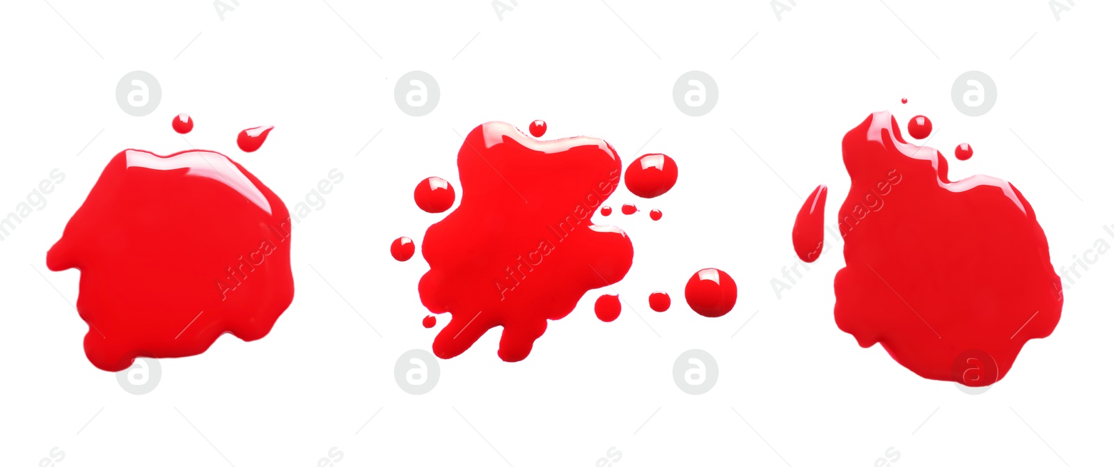 Image of Blots of color printer ink on white background, set. Top view