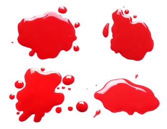 Image of Blots of color printer ink on white background, set. Top view