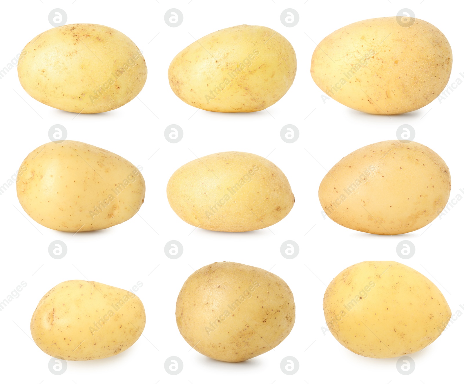 Image of Many whole potatoes isolated on white, set