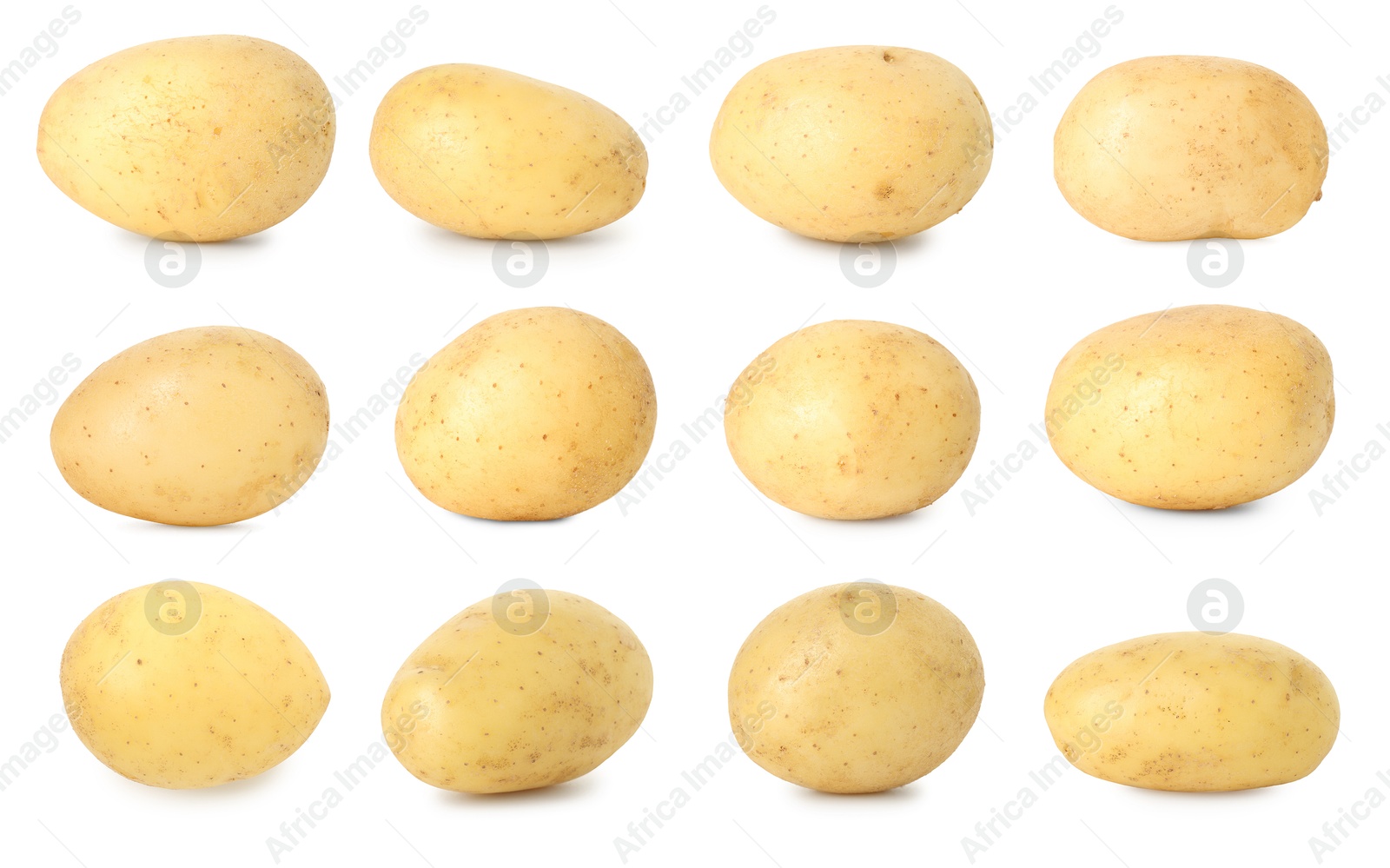 Image of Many whole potatoes isolated on white, set