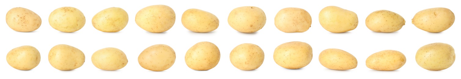 Image of Many whole potatoes isolated on white, set