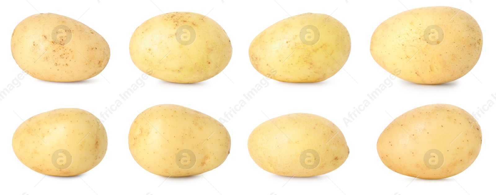 Image of Many whole potatoes isolated on white, set