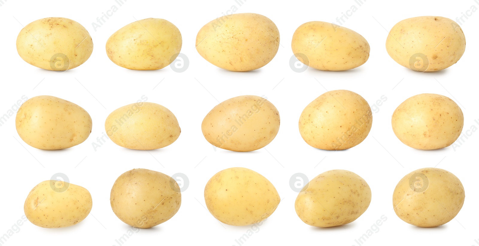 Image of Many whole potatoes isolated on white, set