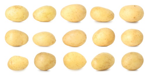 Image of Many whole potatoes isolated on white, set