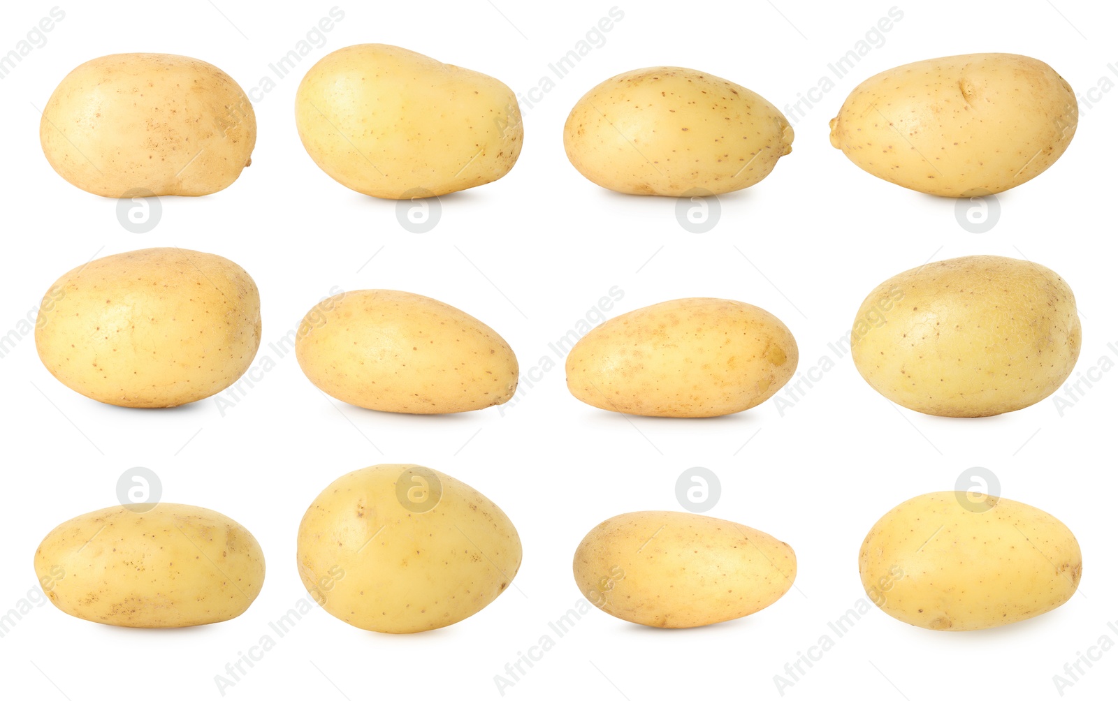 Image of Many whole potatoes isolated on white, set