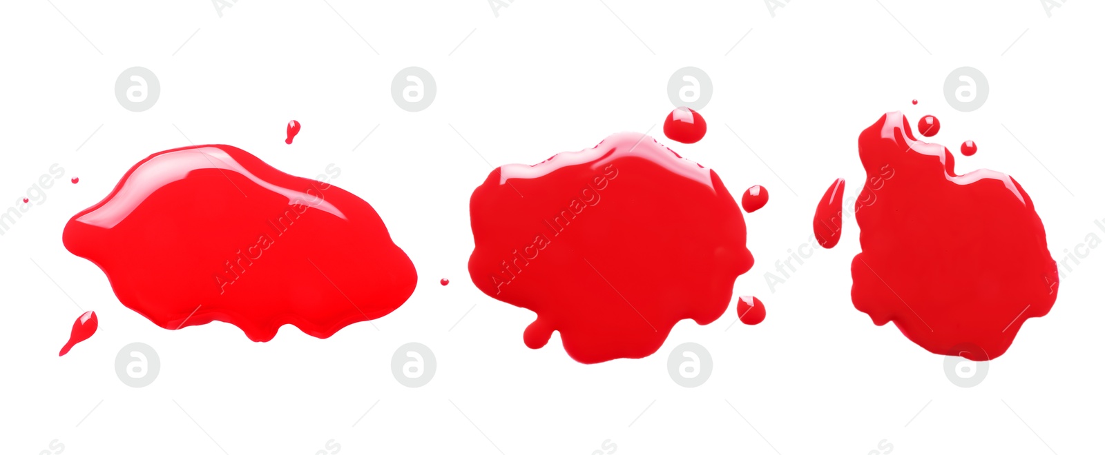 Image of Blots of color printer ink on white background, set. Top view