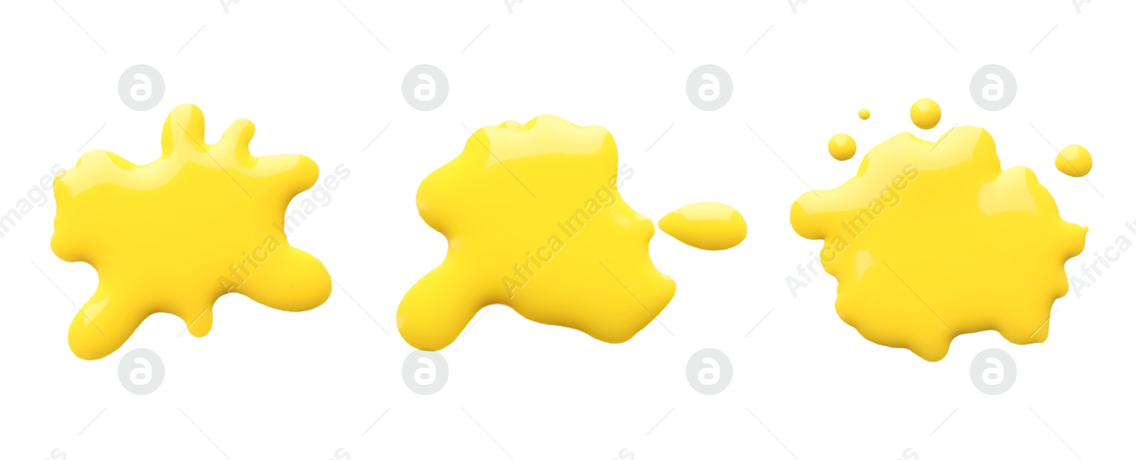 Image of Blots of yellow printer ink on white background, set. Top view