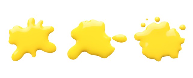 Image of Blots of yellow printer ink on white background, set. Top view