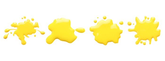 Image of Blots of yellow printer ink on white background, set. Top view