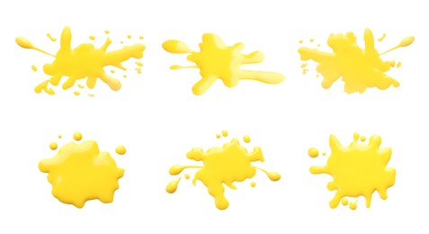 Image of Blots of yellow printer ink on white background, set. Top view