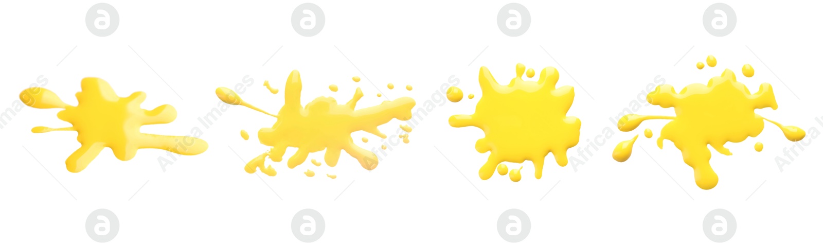 Image of Blots of yellow printer ink on white background, set. Top view