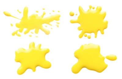 Image of Blots of yellow printer ink on white background, set. Top view