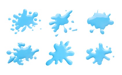 Image of Blots of cyan printer ink on white background, set. Top view