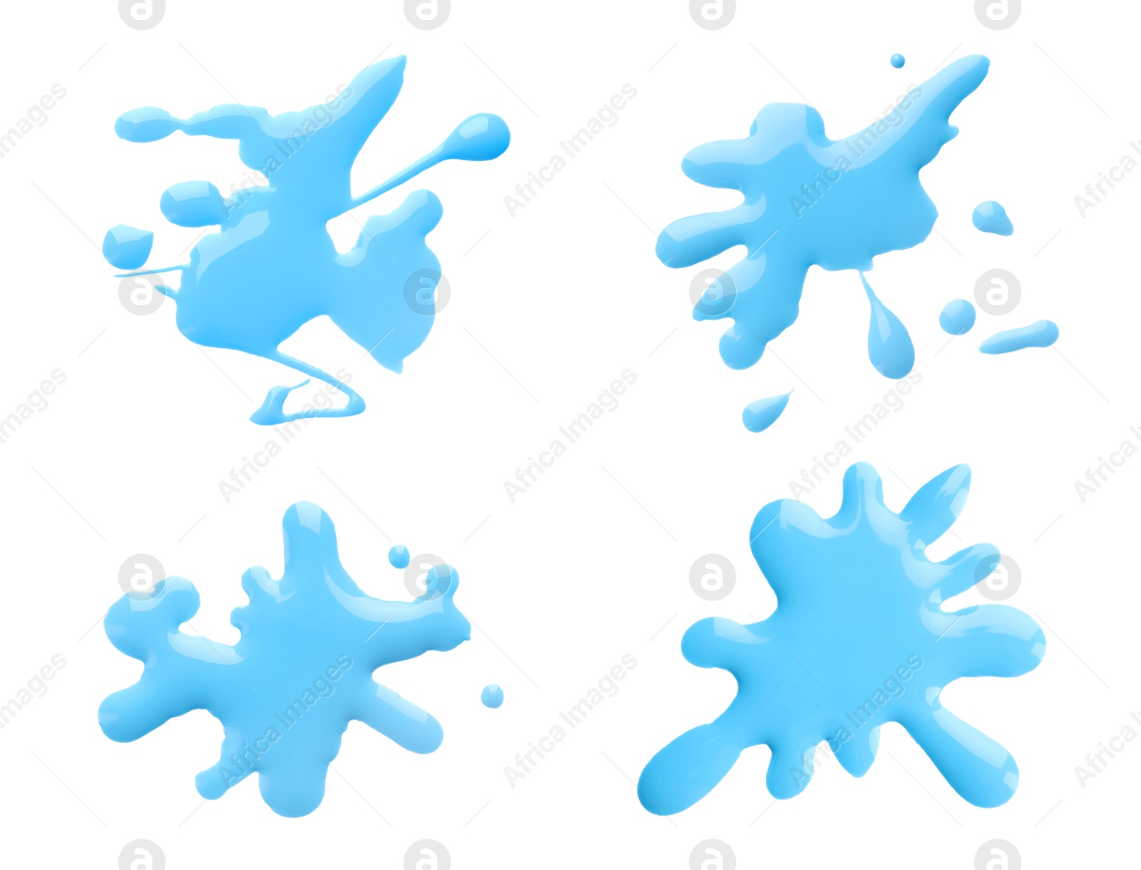 Image of Blots of cyan printer ink on white background, set. Top view