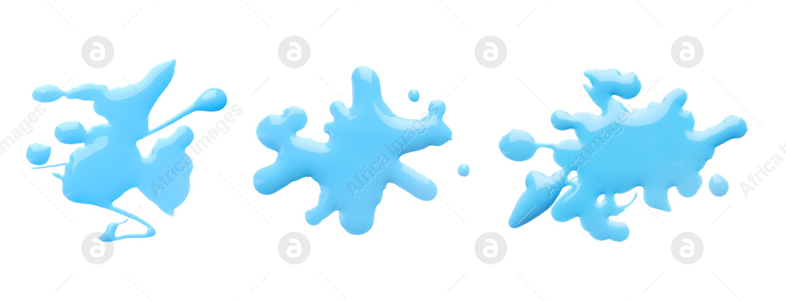 Image of Blots of cyan printer ink on white background, set. Top view