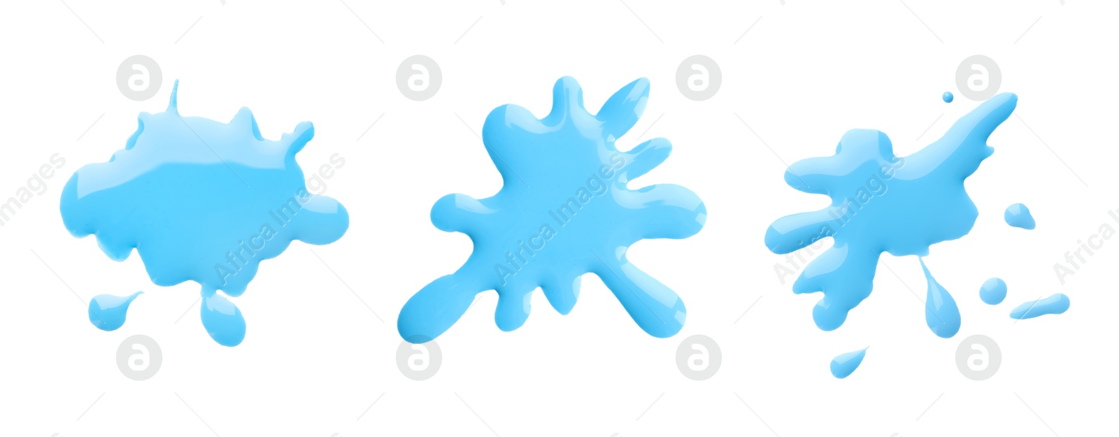 Image of Blots of cyan printer ink on white background, set. Top view