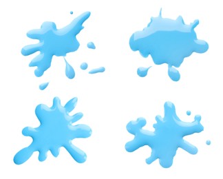 Image of Blots of cyan printer ink on white background, set. Top view