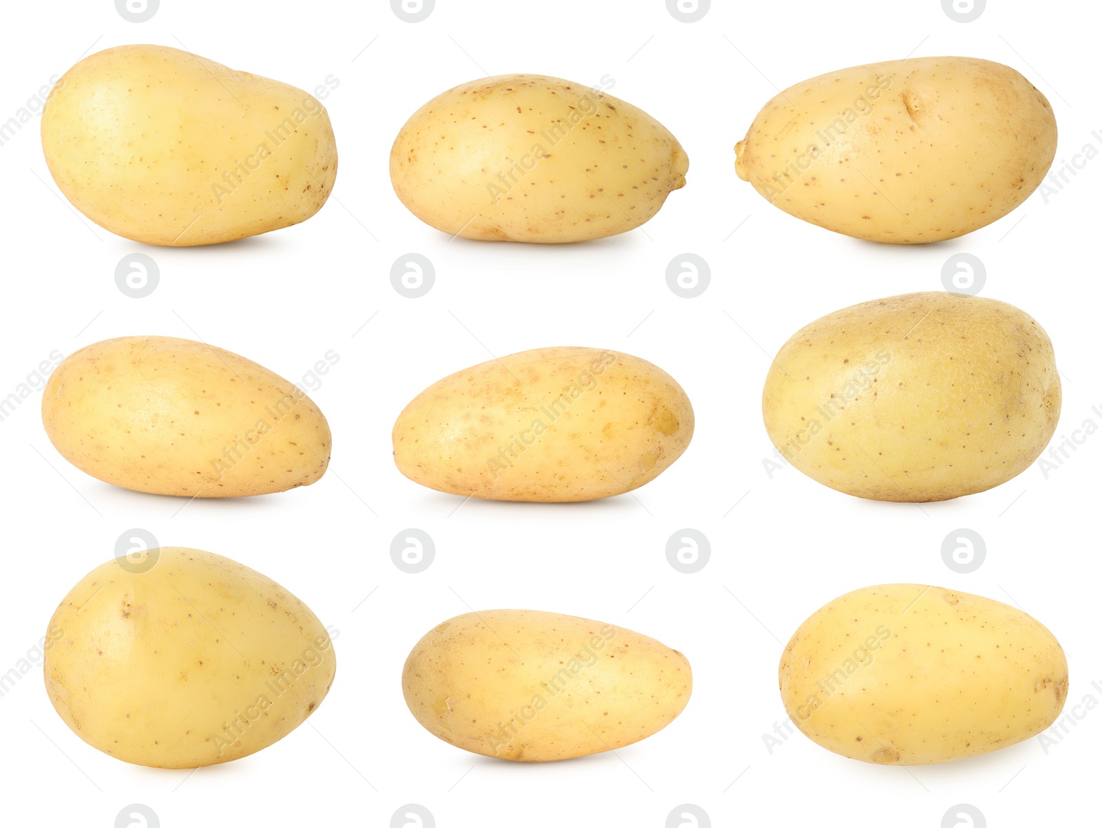 Image of Many whole potatoes isolated on white, set