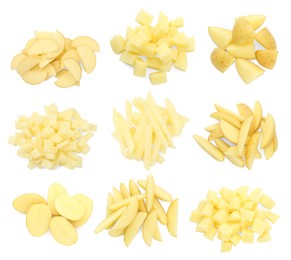 Image of Potatoes sliced in different ways isolated on white, set