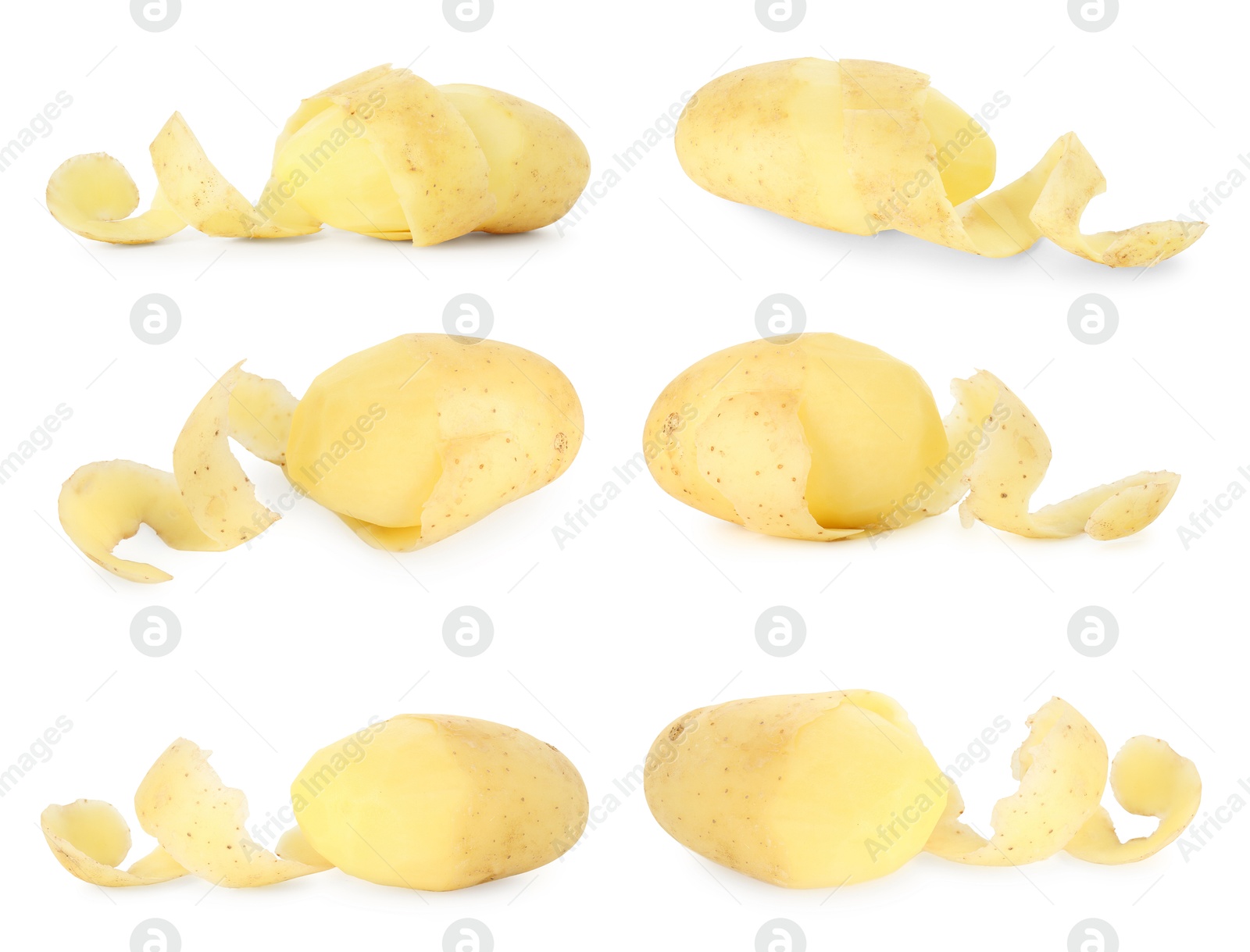 Image of Many whole potatoes with peels isolated on white, set