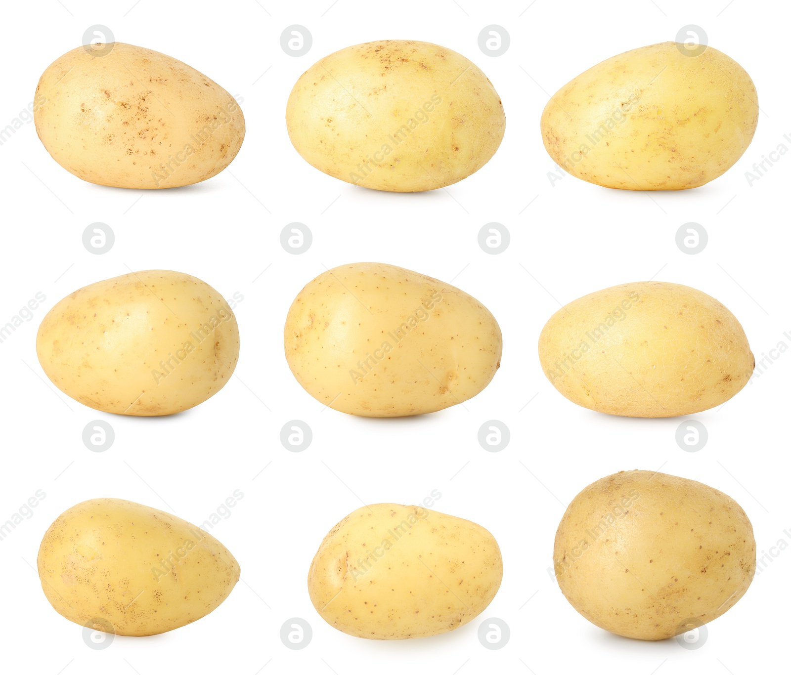 Image of Many whole potatoes isolated on white, set