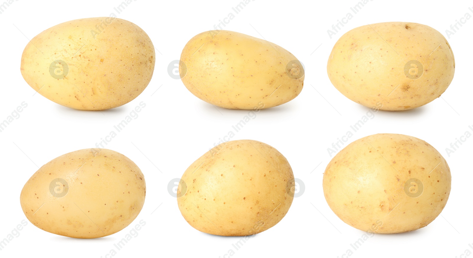 Image of Many whole potatoes isolated on white, set