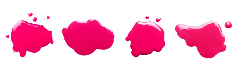 Image of Blots of magenta printer ink on white background, set. Top view