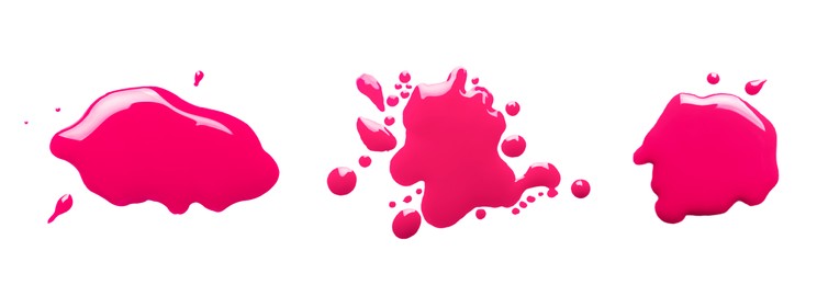 Image of Blots of magenta printer ink on white background, set. Top view