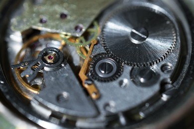 Photo of Mechanism of vintage wrist watch, closeup view